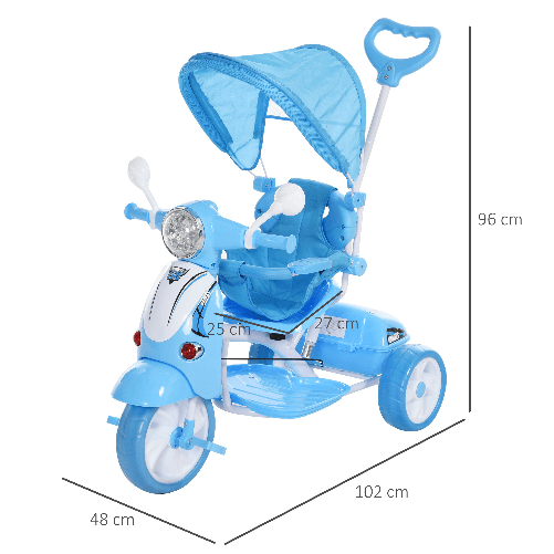 HOMCOM-Triciclo-Passeggino-Azzurro-a-Forma-di-Moto-per-Bambini-18-72-mesi-con-Tettuccio-Rimovibile