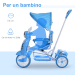 HOMCOM-Triciclo-Passeggino-Azzurro-a-Forma-di-Moto-per-Bambini-18-72-mesi-con-Tettuccio-Rimovibile