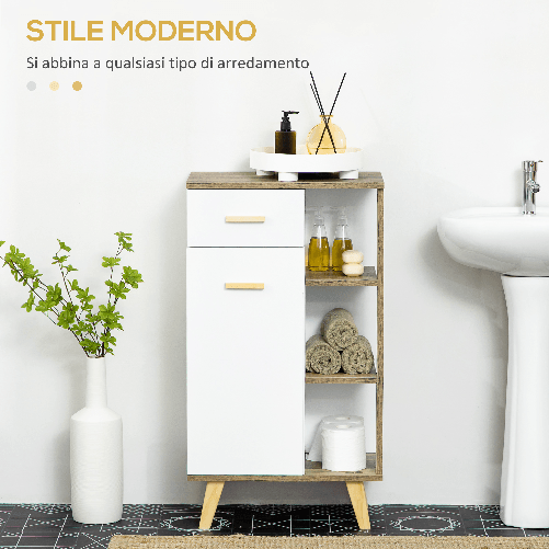 kleankin-Mobile-Bagno-Moderno-con-Armadietto-Cassetto-e-Ripiani-in-Legno-50x30x89cm-Bianco