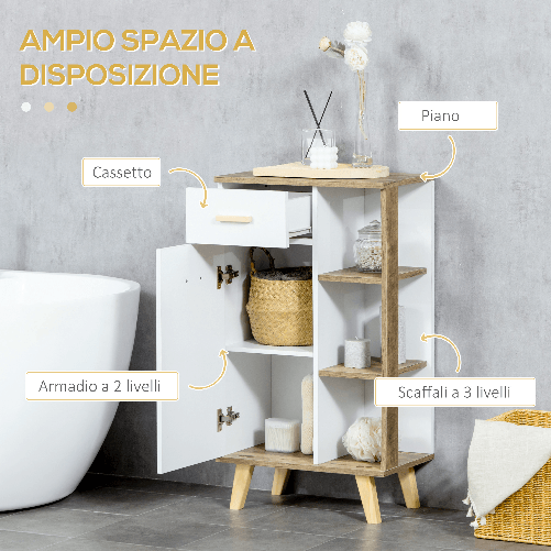 kleankin-Mobile-Bagno-Moderno-con-Armadietto-Cassetto-e-Ripiani-in-Legno-50x30x89cm-Bianco