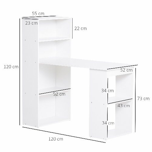 HOMCOM-Scrivania-Computer-con-Libreria-Salvaspazio-Tavolo-da-Pranzo-per-Ufficio-e-Studio-120x55x120-cm-Bianco