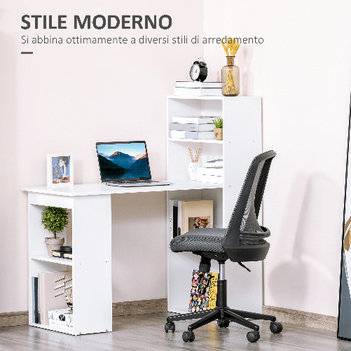 HOMCOM-Scrivania-Computer-con-Libreria-Salvaspazio-Tavolo-da-Pranzo-per-Ufficio-e-Studio-120x55x120-cm-Bianco