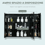 kleankin-Armadietto-con-Specchio-da-Bagno-a-Parete-in-MDF-con-3-Armadietti-3-Ripiani-e-Luce-LED-90x15x65-cm-Nero