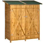 Outsunny Casetta da Giardino in Legno a 2 Ante con Sgabello Alto a 2 Ripiani e Tetto Idrorepellente, 140x75x157 cm