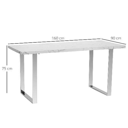 HOMCOM-Tavolo-da-Pranzo-Rettangolare-per-6-8-Persone-Effetto-Marmo-160x90x75cm-Bianco