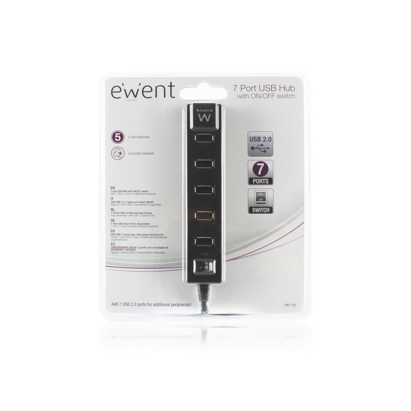 EWENT-HUB-USB-2.0-7-PORTE-CON-TASTO-ON-OFF-EW1130