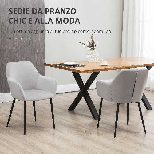 HOMCOM-Set-2-Sedie-per-Soggiorno-Nordiche-con-Schienale-e-Braccioli-Ricurvi-e-Seduta-Imbottita-54x57x80-cm-Grigio