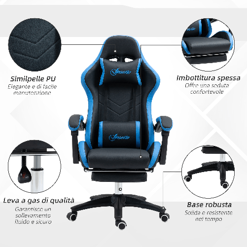 Vinsetto-Sedia-da-Gaming-con-Altezza-Regolabile-e-Schienale-Reclinabile-65x65x121-129-cm-Blu-e-Nero