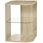 HOMCOM Tavolino da Salotto Moderno e Multiuso in Legno e Vetro per Soggiorno o Camera, 40x40x56cm - Rovere