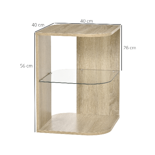 HOMCOM-Tavolino-da-Salotto-Moderno-e-Multiuso-in-Legno-e-Vetro-per-Soggiorno-o-Camera-40x40x56cm---Rovere