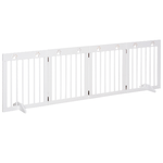 PawHut Cancellino per Cani Estensibile e Pieghevole a 4 Sezioni, Cancelletto di Sicurezza in Legno di Pino, 204x30x61cm, Bianco