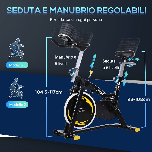 HOMCOM-Cyclette-Professionale-con-Schermo-LCD-Volano-10kg-e-Resistenza-Magnetica-Regolabile-Nera-e-Gialla