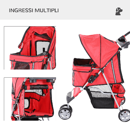 PawHut-Passeggino-per-Cani-Pieghevole-Carrello-per-Animali-Domestici-Carrello-Carrozzina-Rosso-75-x-45-x-97cm