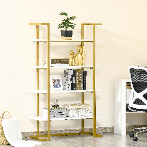 HOMCOM-Mobile-Libreria-a-4-Livelli-Rialzato-e-Multiuso-in-MDF-e-Acciaio-92x35x152cm