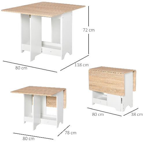 HOMCOM-Tavolo-Consolle-a-Ribalta-con-Vano-Mensola-Tavolino-da-Salotto-e-Cucina-Pieghevole-Salvaspazio-Color-Legno-e-Bianco-118x80x72cm