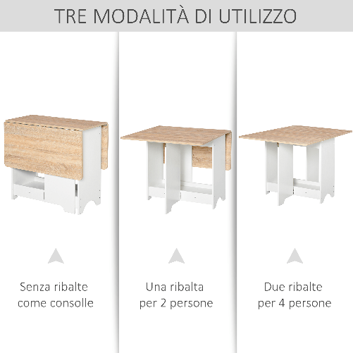 HOMCOM-Tavolo-Consolle-a-Ribalta-con-Vano-Mensola-Tavolino-da-Salotto-e-Cucina-Pieghevole-Salvaspazio-Color-Legno-e-Bianco-118x80x72cm