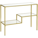 HOMCOM Consolle da Ingresso a 3 Ripiani in Acciaio e Vetro Temperato, 100x32x76 cm, Oro