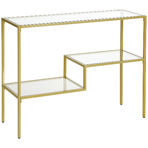 HOMCOM-Consolle-da-Ingresso-a-3-Ripiani-in-Acciaio-e-Vetro-Temperato-100x32x76-cm-Oro