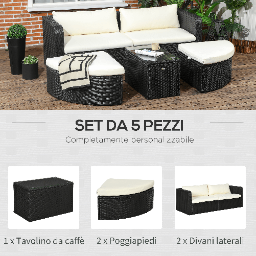 Outsunny-Salotto-da-Giardino-con-2-Poltrone-e-2-Poggiapiedi-in-Rattan-PE-Tavolino-in-Vetro-Nero