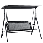 Outsunny Dondolo da Giardino Terrazza 3 Posti con Tettuccio Parasole Regolabile, Metallo e Textilene Nero 172x110x155cm