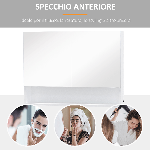 HOMCOM-Armadietto-con-Specchio-a-Muro-Luci-a-LED-Ripiano-Aperto-e-Ripiano-Interno-80x15x60cm