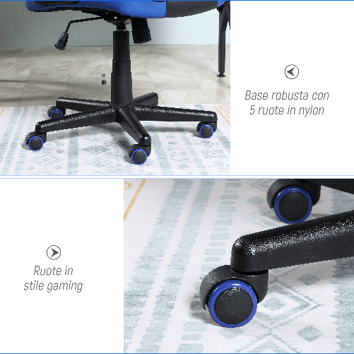 Vinsetto-Sedia-Gaming-Ergonomica-Poltrona-da-Ufficio-Girevole-con-Rotelle-in-Similpelle-Nera-e-Blu-Altezza-Regolabile