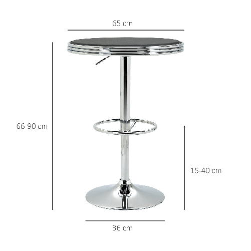 HOMCOM-Tavolo-da-Bar-Rotondo-in-Metallo-e-Similpelle-Nera-Altezza-Regolabile-Φ65x66-90cm