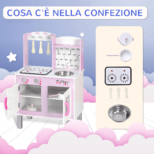 HOMCOM-Cucina-Giocattolo-per-Bambini-3--Anni-con-5-Accessori-Inclusi-Gioco-con-Suoni-Realistici-Armadietto-55x30x80cm-Rosa