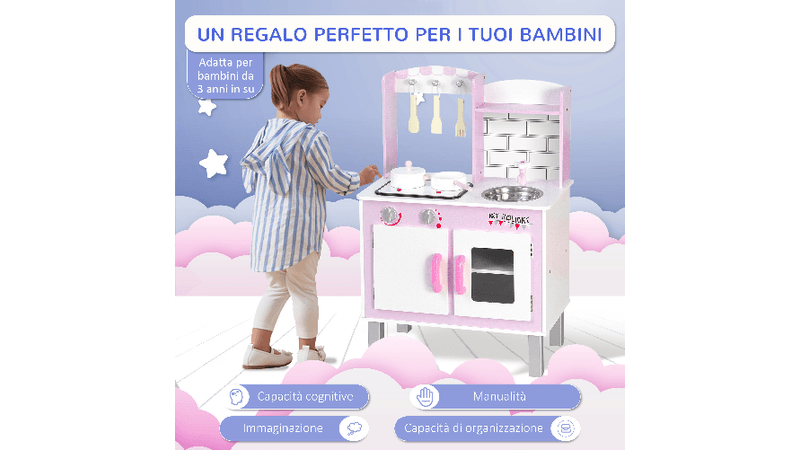 HOMCOM Cucina Giocattolo per Bambini 3+ Anni con 5 Accessori Inclusi, Gioco  con Suoni Realistici, Armadietto, 55x30x80cm, Rosa Realistici Armadietto