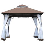 Outsunny Gazebo da Giardino 3x3m con Zanzariera, Tetto a 2 Livelli e Struttura in Metallo Marrone