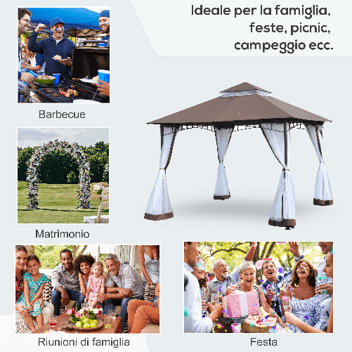 Outsunny-Gazebo-da-Giardino-3x3m-con-Zanzariera-Tetto-a-2-Livelli-e-Struttura-in-Metallo-Marrone