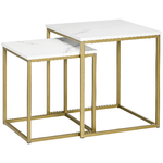 HOMCOM-Tavolino-da-Salotto-Set-2-Pezzi-Impilabile-con-Piano-in-Truciolato-e-Struttura-in-Acciaio-Bianco-e-Oro