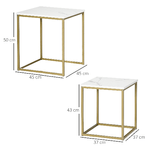 HOMCOM-Tavolino-da-Salotto-Set-2-Pezzi-Impilabile-con-Piano-in-Truciolato-e-Struttura-in-Acciaio-Bianco-e-Oro