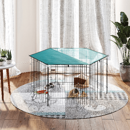 PawHut-Recinto-Pieghevole-per-Cani-e-Cuccioli-in-Filo-Metallico--120cm-x-60cm--con-Copertura-in-Poliestere-Impermeabile