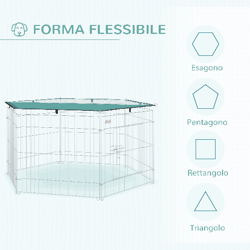PawHut-Recinto-Pieghevole-per-Cani-e-Cuccioli-in-Filo-Metallico--120cm-x-60cm--con-Copertura-in-Poliestere-Impermeabile