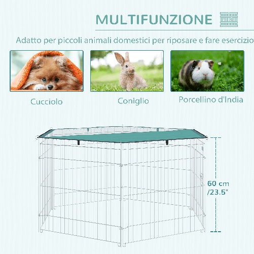 PawHut-Recinto-Pieghevole-per-Cani-e-Cuccioli-in-Filo-Metallico--120cm-x-60cm--con-Copertura-in-Poliestere-Impermeabile