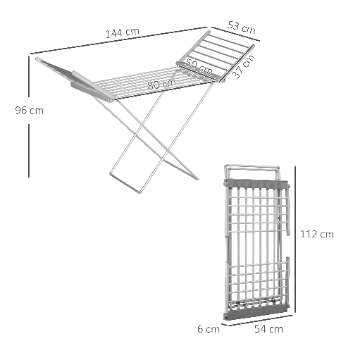 HOMCOM-Stendino-Elettrico-Riscaldato-con-Ali-Pieghevole-Salvaspazio-in-Lega-di-Alluminio-144x53x96cm-Argento