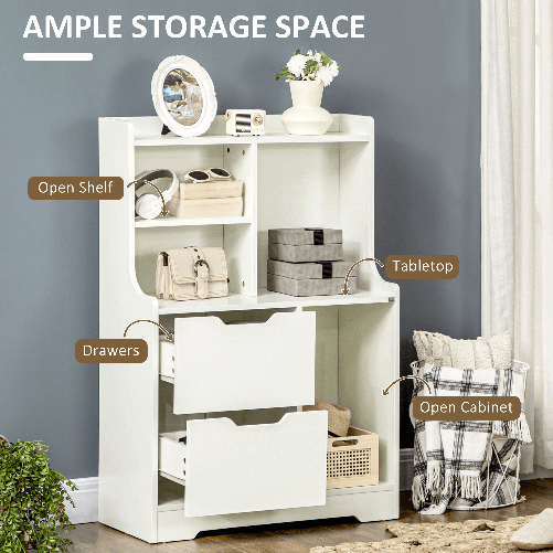 HOMCOM-Mobile-Dispensa-in-MDF-con-2-Cassetti-e-Ripiani-Aperti-per-Soggiorno-Ingresso-e-Cucina-73x35x110-cm-Bianco