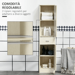 HOMCOM-Mobile-Bagno-in-Legno-con-Cassetto-2-Armadietti-e-Ripiani-Regolabili-34x34x150-cm-Color-Legno