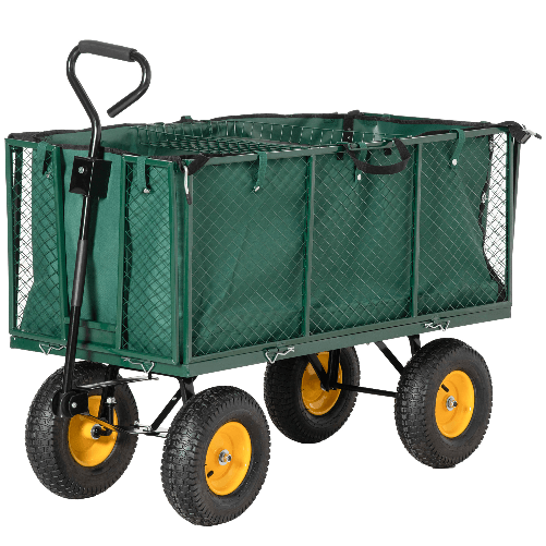 Outsunny-Carrello-da-Giardino-in-Acciaio-con-Pareti-Laterali-Ribaltabili-e-4-Ruote-Capienza-342L-Verde