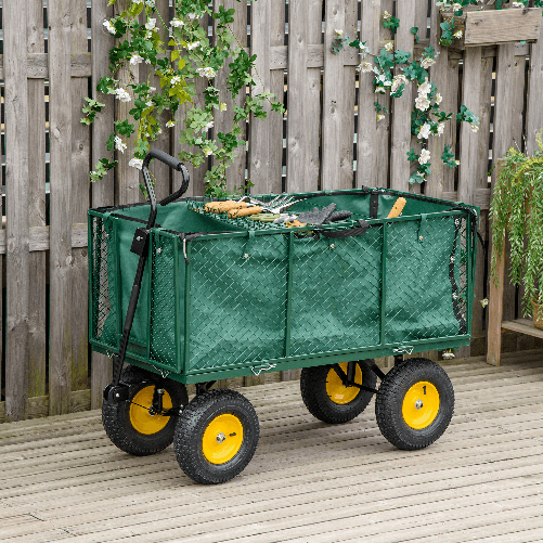 Outsunny-Carrello-da-Giardino-in-Acciaio-con-Pareti-Laterali-Ribaltabili-e-4-Ruote-Capienza-342L-Verde