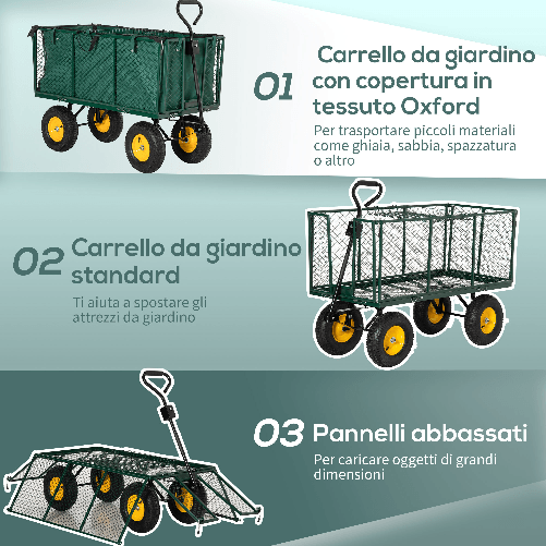 Outsunny-Carrello-da-Giardino-in-Acciaio-con-Pareti-Laterali-Ribaltabili-e-4-Ruote-Capienza-342L-Verde