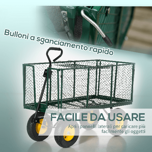 Outsunny-Carrello-da-Giardino-in-Acciaio-con-Pareti-Laterali-Ribaltabili-e-4-Ruote-Capienza-342L-Verde