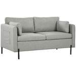 HOMCOM-Divano-2-Posti-per-Soggiorno-in-Tessuto-Effetto-Lino-e-Acciaio-con-Tasche-Laterali-143x73x77cm-Grigio