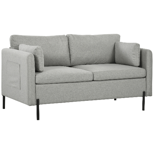 HOMCOM-Divano-2-Posti-per-Soggiorno-in-Tessuto-Effetto-Lino-e-Acciaio-con-Tasche-Laterali-143x73x77cm-Grigio