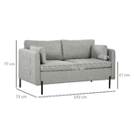 HOMCOM-Divano-2-Posti-per-Soggiorno-in-Tessuto-Effetto-Lino-e-Acciaio-con-Tasche-Laterali-143x73x77cm-Grigio