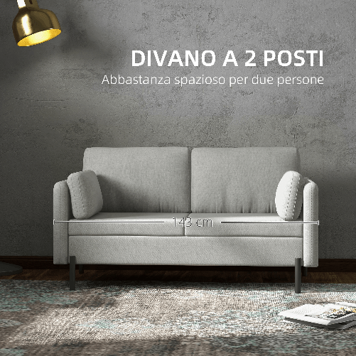 HOMCOM-Divano-2-Posti-per-Soggiorno-in-Tessuto-Effetto-Lino-e-Acciaio-con-Tasche-Laterali-143x73x77cm-Grigio