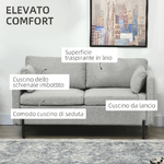 HOMCOM-Divano-2-Posti-per-Soggiorno-in-Tessuto-Effetto-Lino-e-Acciaio-con-Tasche-Laterali-143x73x77cm-Grigio
