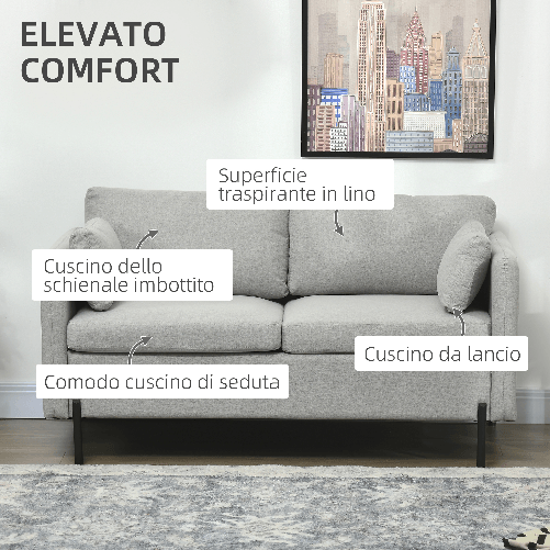 HOMCOM-Divano-2-Posti-per-Soggiorno-in-Tessuto-Effetto-Lino-e-Acciaio-con-Tasche-Laterali-143x73x77cm-Grigio