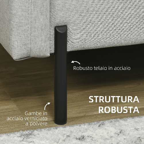 HOMCOM-Divano-2-Posti-per-Soggiorno-in-Tessuto-Effetto-Lino-e-Acciaio-con-Tasche-Laterali-143x73x77cm-Grigio